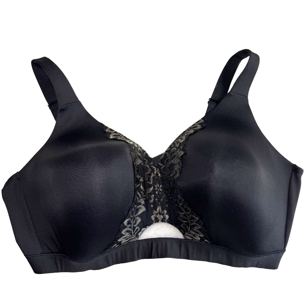 Cacique Black Bra 48DDD Lightly Lined No Wire Lace Accent Lane Bryant Comfort